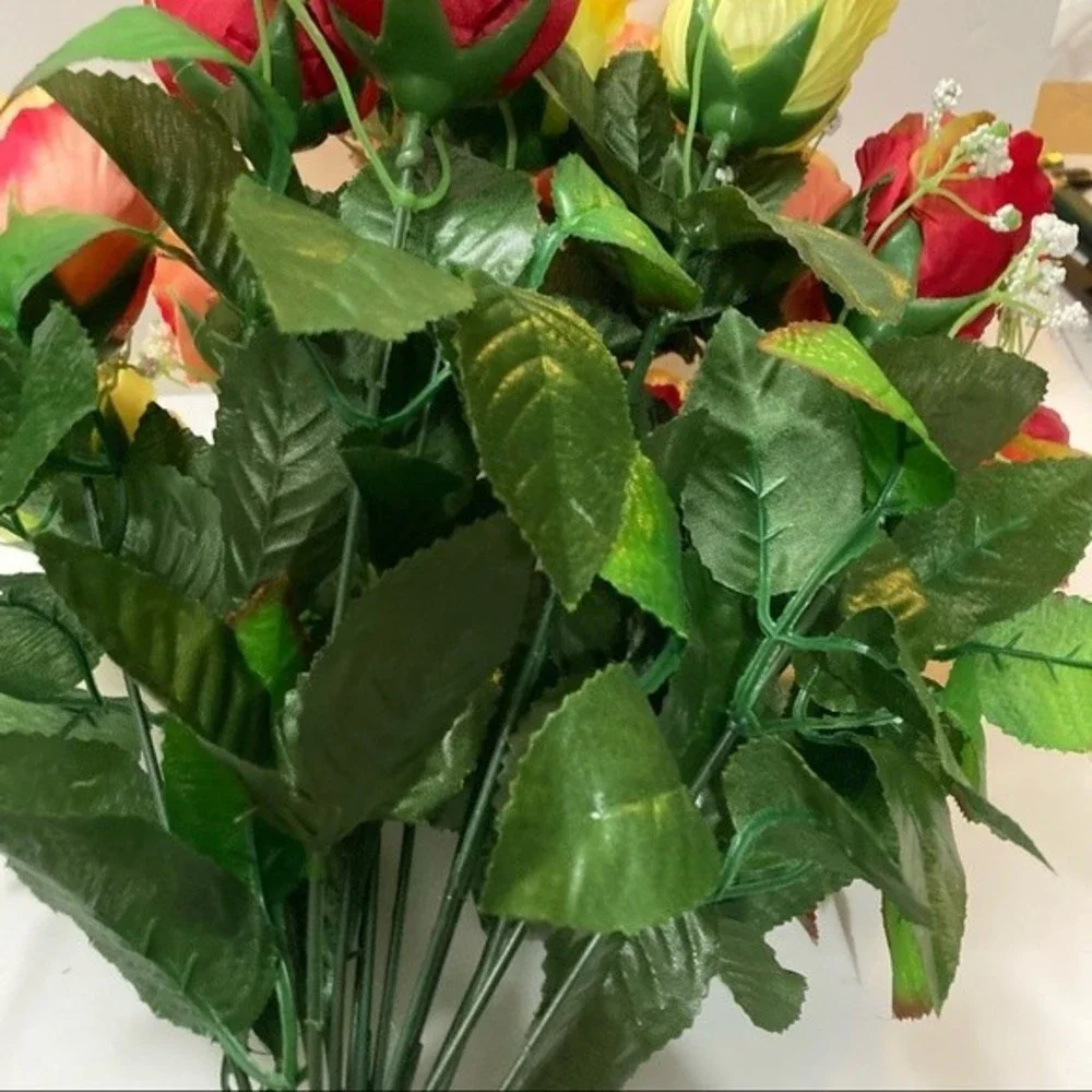 Roses Artificial Flowers Red Yellow Pink 2 Bunches 16